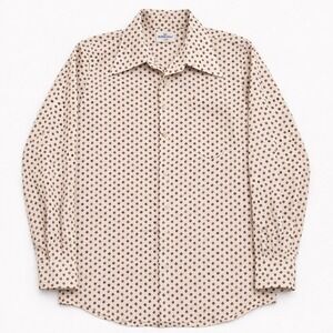 Montgomery Ward Shirt – M Brown Polka Dot 70s Pointed Collar READ